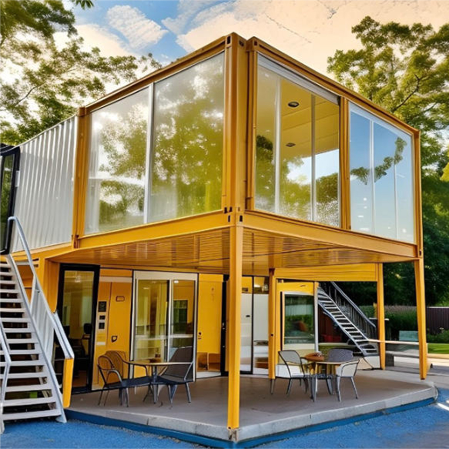 Prefabricated Modular Glass Curtain Wall 2 Storey Bedroom Living Container House