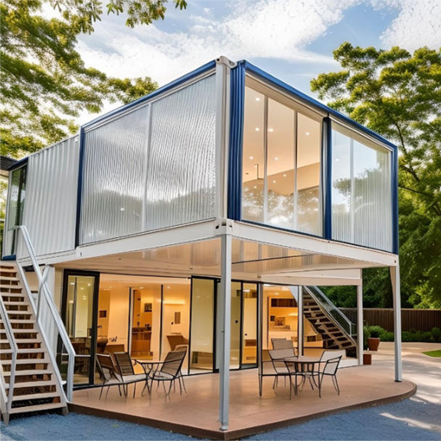 Prefabricated Modular Glass Curtain Wall 2 Storey Bedroom Living Container House