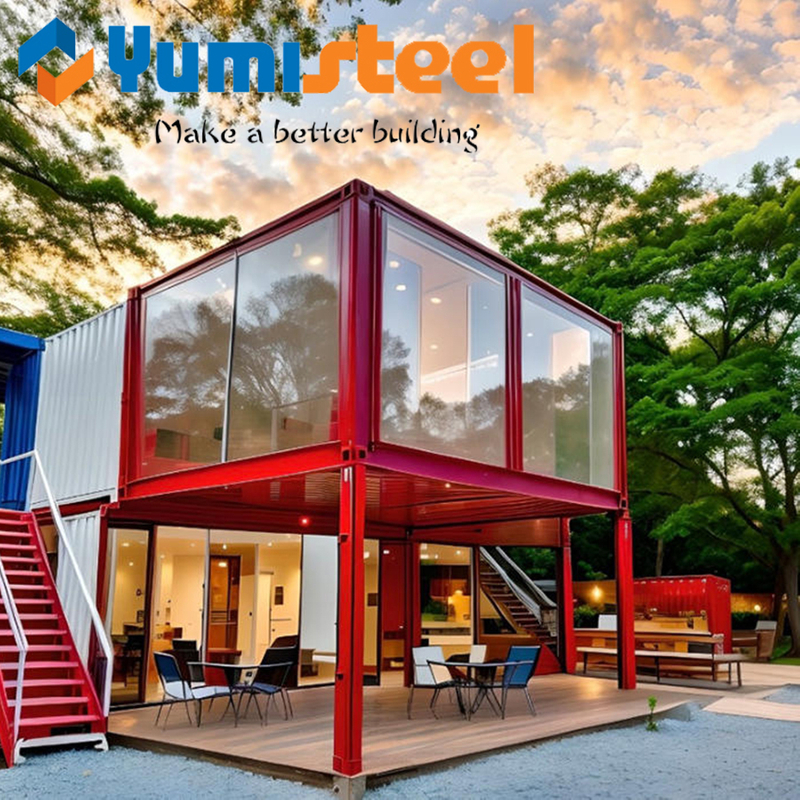 Prefabricated Modular Glass Curtain Wall 2 Storey Bedroom Living Container House