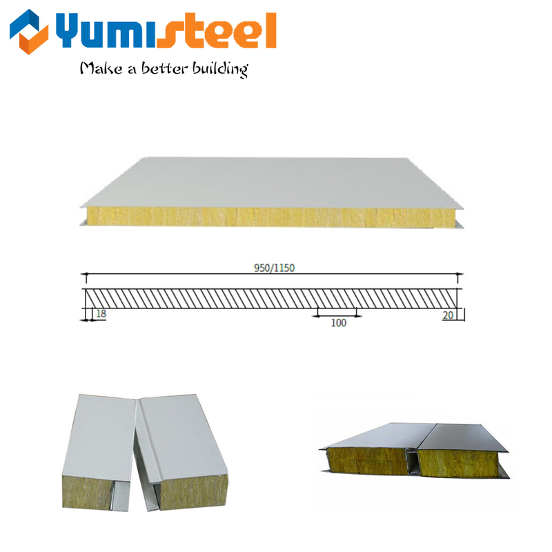 Customized Wall Insulation Color Coated Steel Rockwool Sandwich Panel