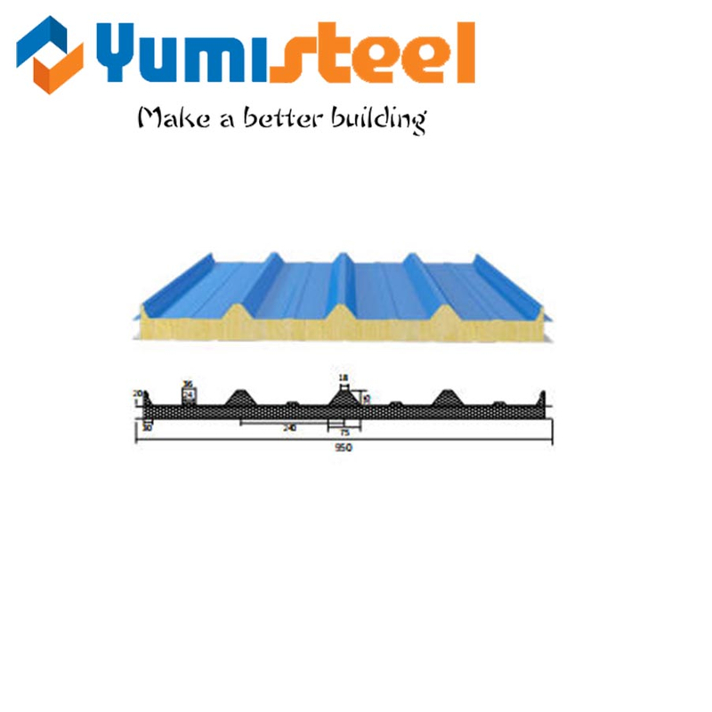 Steel Roof Rockwool Sandwich Panels for Steel Buildings 950mm
