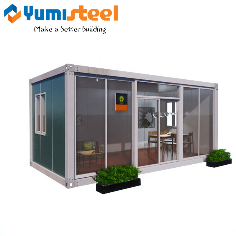 Flat Packed Steel Container Modular House with Glass Curtain Wall 