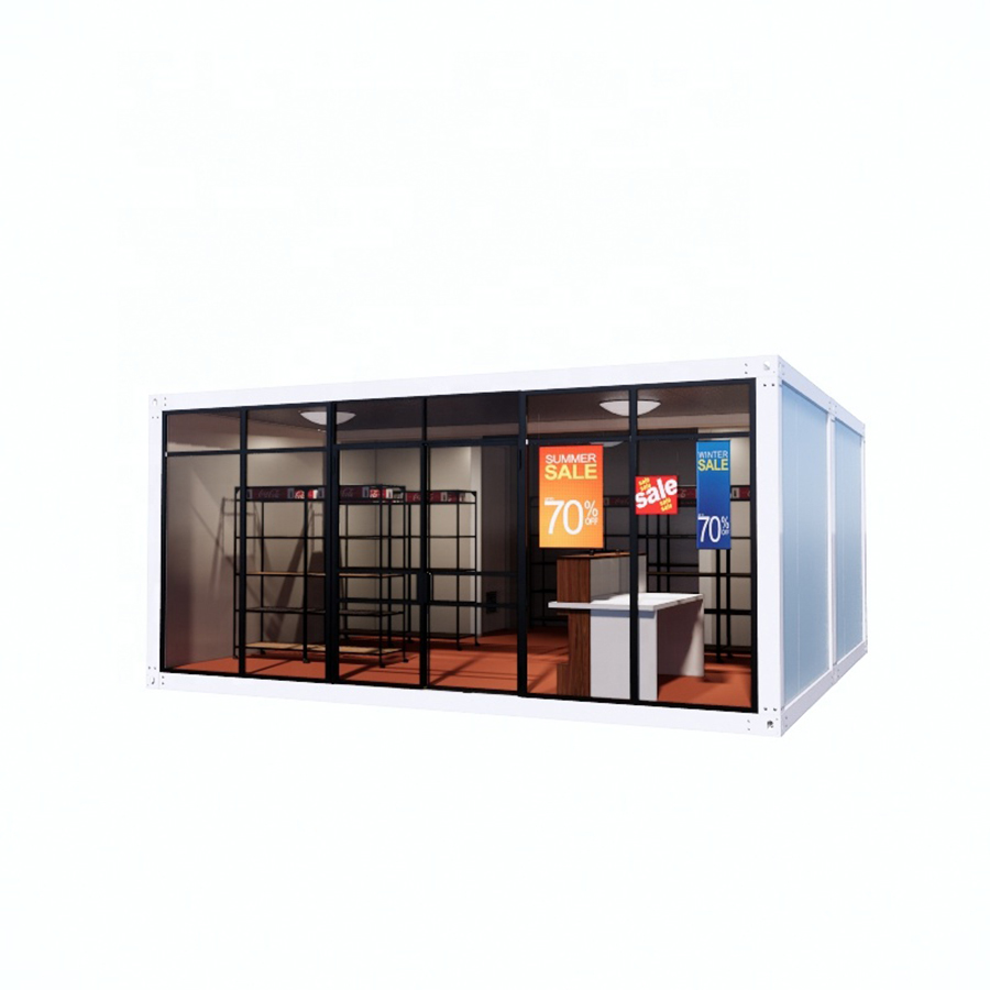 Flat Packed Steel Container Modular House with Glass Curtain Wall 